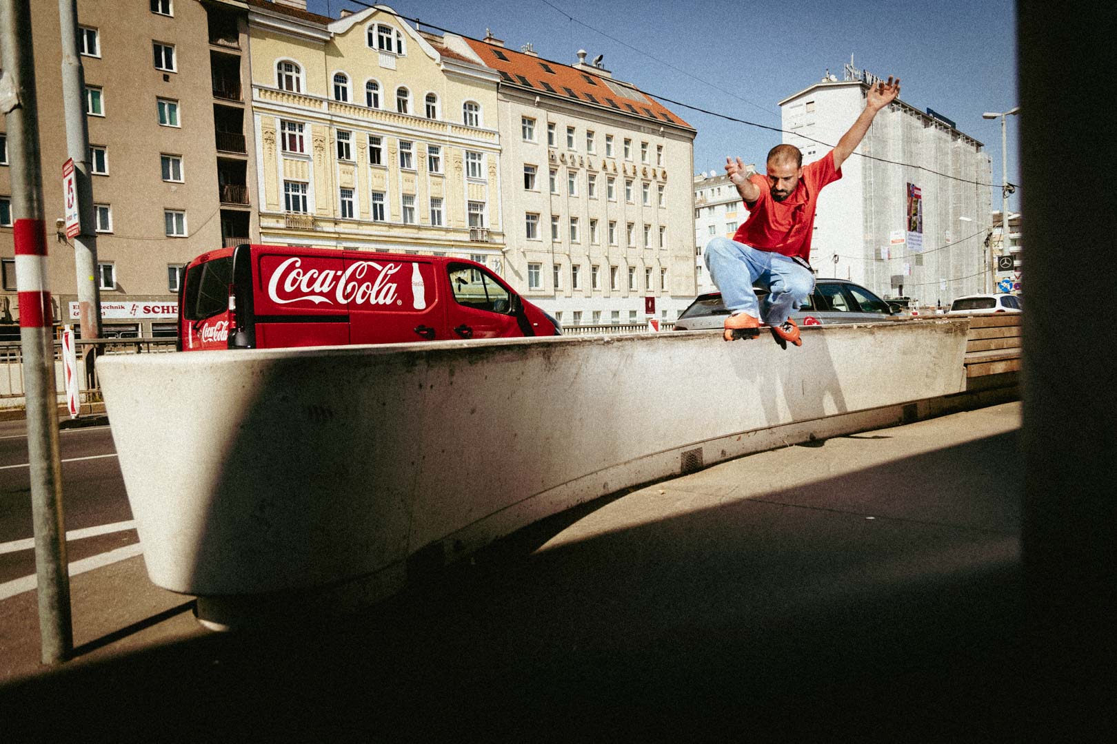 inline skater in the air on the street